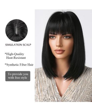 Oufei Black Bob Wig with Ponytail | Synthetic Hair Wigs for Women | Perfect for Cosplay & Daily Use (1052-1) - Buy Online on GoSupps.com