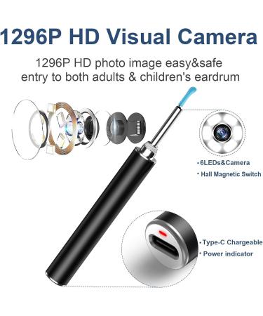 1296P HD ECleaner with Camer Earwax Remover Tool Visual Ear Remover Camera with 6 Silicon Ear Spoons Ear Cleaning Kit for iOS & Android (Black) Balck1 - Buy Online on GoSupps.com