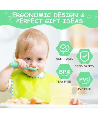 Vicloon Baby Fork and Spoon Set - 2Pcs Silicone Weaning Utensils for Self Feeding, Easy Grip Toddler Cutlery Kit - Soft Infant Spoon in Green - Buy Online on GoSupps.com