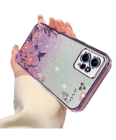 Tivenfezk nadoli glitter diamond case for xiaomi redmi note 12 4g sparkle flower butterfly cell phone case soft slope cover frame shiny silicone rhineau etui protective cover xiaomi redmi grade 12 4g purple