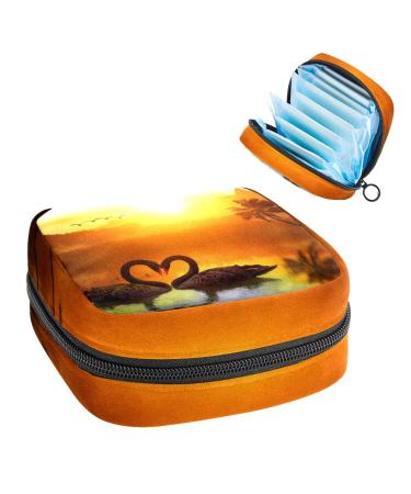 GIAPB Period Bag Sanitary Napkin Storage Bag Period Pouch Travel Makeup Bag Black Swan Heart Shape Color1858