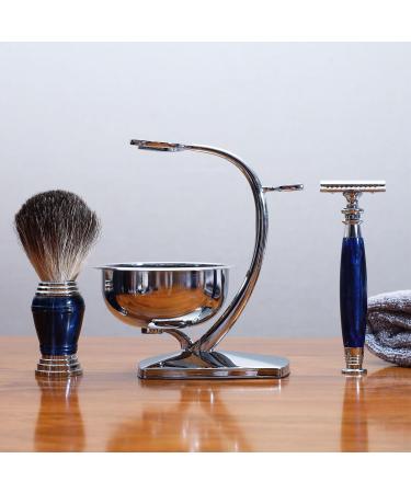Premium Wet Manual Double Edge Safety Razor Set | Shaving Kit with Blades Brush & Bowl | Barbershop Grooming for Men - Blue - Buy Online on GoSupps.com