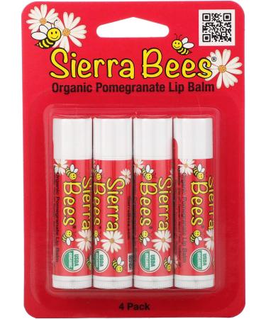Sierra Bees Organic Pomegranate Lip Balm - 4 Pack (0.15 oz Each) | Natural Moisturizer - Buy Online on GoSupps.com
