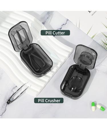 NatureTouch 2PCS Pill Cutter & Grinder - Crush Pills Vitamins & Tablets with Stainless Steel Blade & Brush - Black - Buy Online on GoSupps.com
