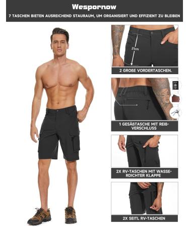 Shop Waspornow Men's Cargo Shorts - 7 Pocket Bermuda Hiking Pants & Chinos | Summer MTB & Work Shorts in Black - Buy Online on GoSupps.com