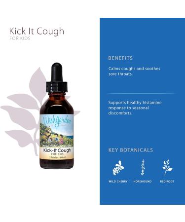 WishGarden Herbs Kick-It Cough for Kids - Natural Herbal Cough Suppressant & Expectorant | Safe & Effective for Children 0-12 | Soothes Sore Throats | 2oz (Pack of 1) - Buy Online on GoSupps.com