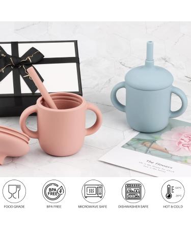 Mintlyfe Baby Trainer Cup (Pack of 2) BPA-Free Silicone Sippy Cup for Toddlers - 5 oz - Spill Proof with Handles, Lid, and Straw - Non-Slip - Blush & Ether - Buy Online on GoSupps.com