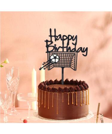 Soccer Happy Birthday Cake Topper Black Football Themed Birthday Cake Decoration for Men Boys Soccer Theme Birthday Party Decoration - Buy Online on GoSupps.com