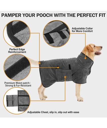HezzLuv XL Grey Super Absorbent Pet Bathrobe for Dogs - Microfiber Drying Coat Towel - Portable Dog Shower - Small, Medium, & Large Dogs - Buy Online on GoSupps.com