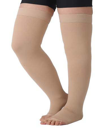 TOFLY Medical Thigh High Compression Stockings for Women & Men (Pair) Opaque Open Toe 15-20mmHg Graduated Compression Hose Medical Compression Stockings Support for Varicose Veins Edema Beige 3XL 3XL 15-20mmhg Beige