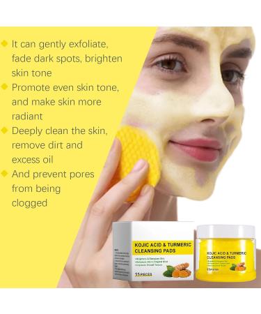 Kojic-Acid and Turmeric Pads 55 Turmeric Kojic-Acid Pads Exfoliatings Turmeric and Kojic-Acid Facial Cleansing Pads Infused Foaming Unclog Pores Face Wipes for Water-Oil Balance & Brighten Skin - Buy Online on GoSupps.com