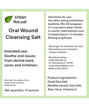 Urban ReLeaf Oral Wound Cleansing Salt - 6 oz | 100% Natural Solution for Canker Sores Braces & Dental Care | Made in USA - Buy Online on GoSupps.com