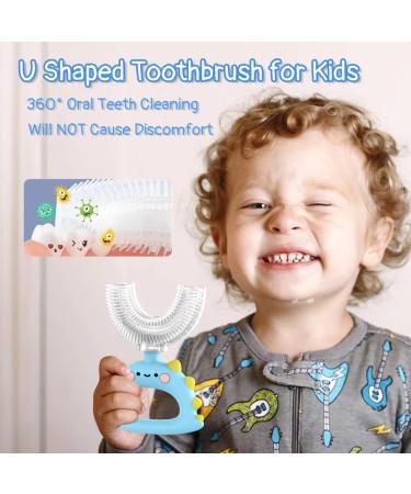 U Shaped Toothbrush for Kids - Manual Toddler Toothbrush Age 2-6 | 360 Food Grade Soft Silicone for Optimal Dental Health - Sky Blue - Buy Online on GoSupps.com