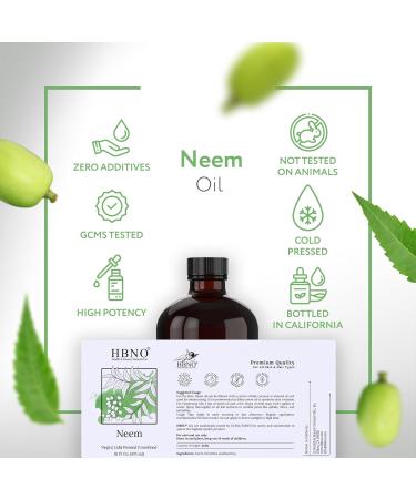 HBNO Neem Oil - 16 oz (475ml) Value Size - Ideal for Face wash Lotions Skincare and Hair Care Products (Glass Bottle) - Buy Online on GoSupps.com