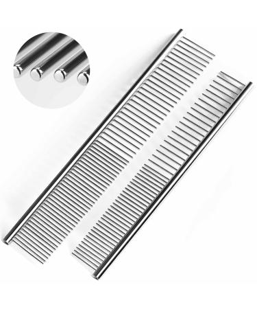 Bealihelp 2 Pack Dog Combs, Professional Cat Combs for Grooming Long Haired Cats, Metal Comb with Stainless Steel Rounded Tips Teeth, Greyhound Comb for Dogs, Pet Comb for matted hair 6.3IN/7.25IN