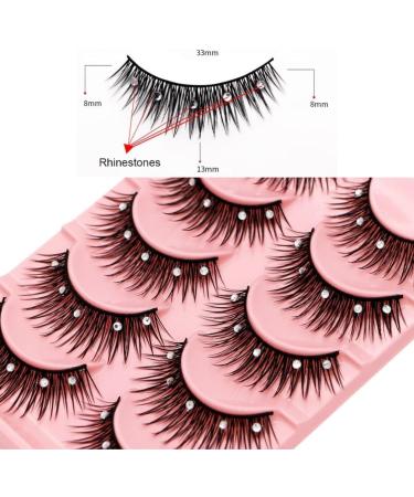 5 Pairs Bling Glitter Lashes 3D Natural Cosplay Eyelash with Rhinestones 13mm Dramatic Manga Lashes with Diamonds Stage Makeup Lashes for Decorative Christmas Halloween New Year Party - Buy Online on GoSupps.com