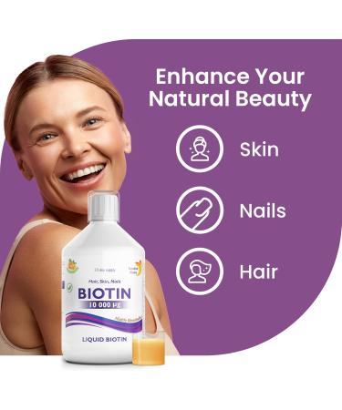 Swedish Nutra Biotin 10000 UG liquid supplement 500 ml pack 33 days supply plus vitamin C for healthy hair skin and nails vegan and gluten free 100 natural Liquid Biot - Buy Online on GoSupps.com