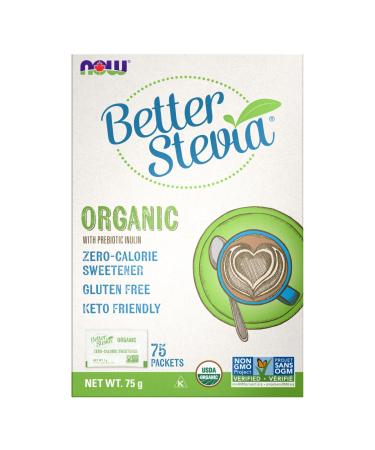 NOW Foods BetterStevia Organic Zero-Calorie Granulated Sweetener Packets Keto Friendly Suitable for Diabetics No Erythritol 75 Count