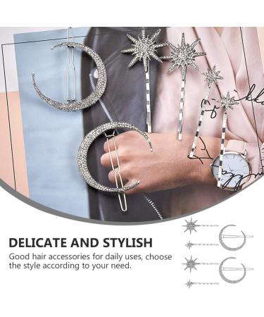 Lurrose 2 Sets Stars and Moon Hair Clips - Rhinestone Star and Moon Barrettes for Women and Girls - Silver Metal Alloy Hair Accessories - Buy Online on GoSupps.com