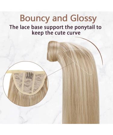Runature 50cm Real Hair Ponytail Extension - Ash Blonde & Medium Blonde Highlights | 80g Remy Human Hair Braid #16P22 - Buy Online on GoSupps.com