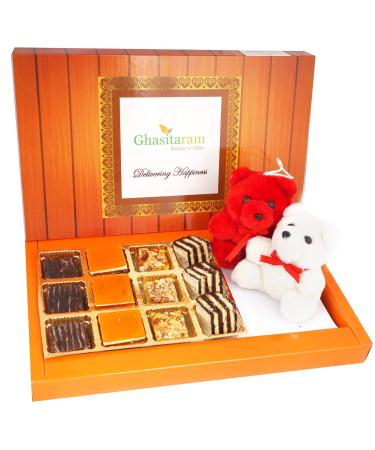 Ghasitaram Gifts Valentines Gift for Girlfriend/Boyfriend/Husband and Wife - Valentine Sweets Sweetheart Special Delights Box and 2 Teddies