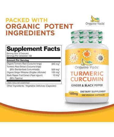 Organic Veda Turmeric & Ginger Capsules 300 Veggie Capsules - Joint Support, 100 Days Supply - Buy Online on GoSupps.com