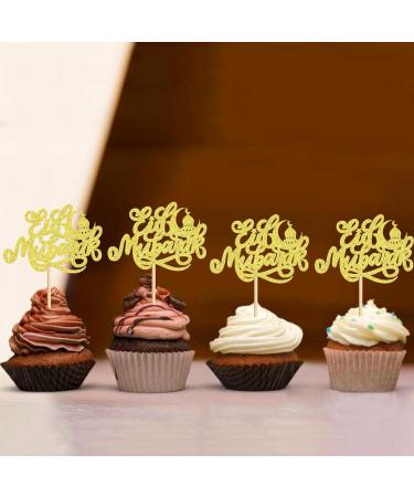 Keaziu 24PCS Eid Mubarak Cupcake Toppers Moon Star Happy Eid Mubarak Cupcake Picks Islamic Muslim Theme Ramadan Kareem Eid Party Cake Decorations Supplies Gold -1 - Buy Online on GoSupps.com