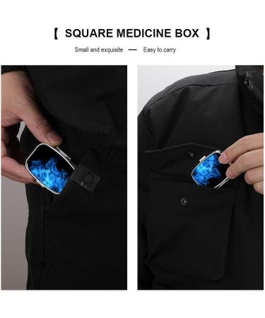 Blue Flame Print Pill Box - 2 Compartment Decorative Metal Organizer for Pocket & Purse - Buy Online on GoSupps.com