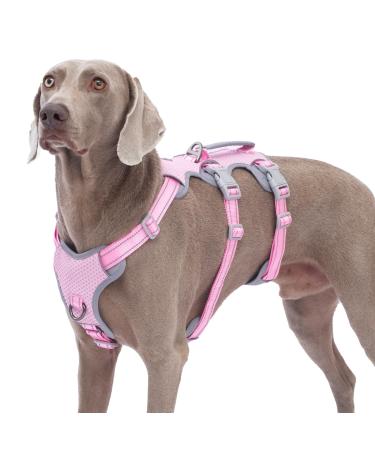 Huntboo Break -proof harness for dogs no escape dog harness no pull dog harness for large dogs with handle adjustable vest for walks training and running (pink XL) pink extra size (pack with 1)