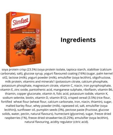 Slim Fast 16 x 60g Meal Bars 8 Choc Orange With 8 Very Berry Tasty Flavours Balanced Meal Replacement Bar For Weight Loss And Diet Calorie Controlled High In Protein And Fiber - Buy Online on GoSupps.com