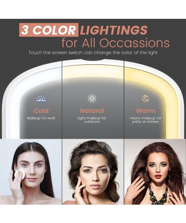 Rechargeable Lighted Travel Makeup Mirror with 10X Magnification - 3 Color Lighting, Touch Screen Dimming - Slim LED Vanity Mirror for Cosmetic, Portable - Buy Online on GoSupps.com