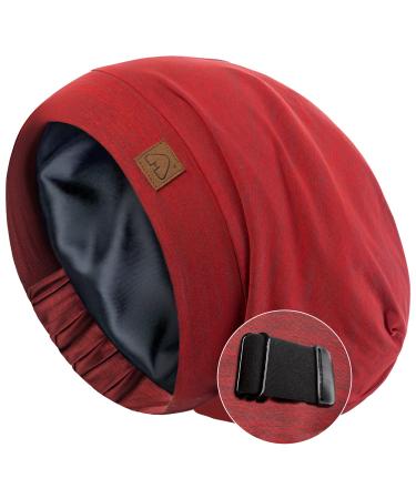 Hat Hut Silk Satin Sleep Cap Bonnet Hair Cover for Sleeping Silk Lined Beanie Hat for Natural Curly Hair Adjustable Night Cap GREY BURGUNDY
