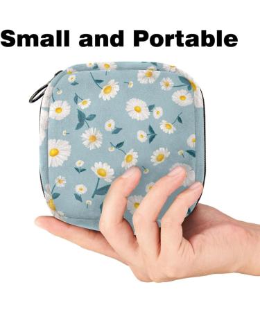 MUOOUM Sanitary Napkin Storage Bag - Daisy on Blue Background | Menstrual Cup Pouch for Women | Portable Menstrual Pad Storage Bag | Feminine Menstruation First Period Bag | Multi-colored - Buy Online on GoSupps.com