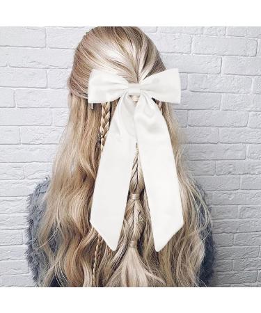 Pink Hair Bow White Bow Hair Clip Hair Bows Bow Clip Long Tail Hair Clips Ponytail Clips Retro 90s Headwear Party Wedding Hair Accessories for Women Girls (Pink + White) - Buy Online on GoSupps.com