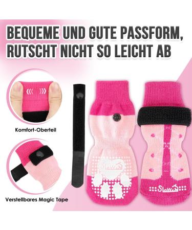 Slowton Indoor Anti-Slip Dog Socks - Adjustable Paw Protection for Small & Medium Dogs | Velcro Fastener Soft & Durable for Hardwood Floors - 4 Pairs (Rose Red M) - Buy Online on GoSupps.com