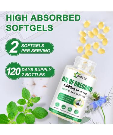 Oregano Oil Organic, 6000mg Oil of Oregano with Black Seed Oil Supplement Oregano Oil Extract Antioxidant, Immune & Digestive Support, Non-GMO, Gluten Free, 240 Count 120 Count (Pack of 2) - Buy Online on GoSupps.com