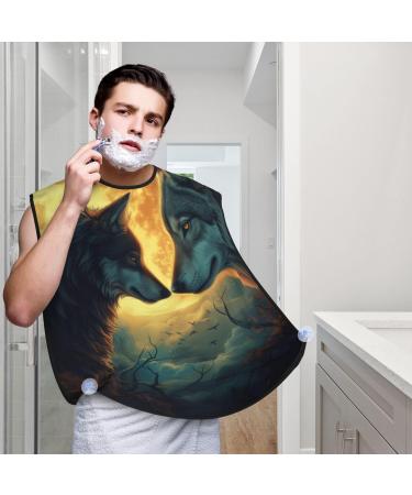 Beautiful Moon Wolf Print Beard Bib Apron | Non-Stick Men s Hair Catcher for Shaving | Unique Gifts for Men | One Size Black - Buy Online on GoSupps.com