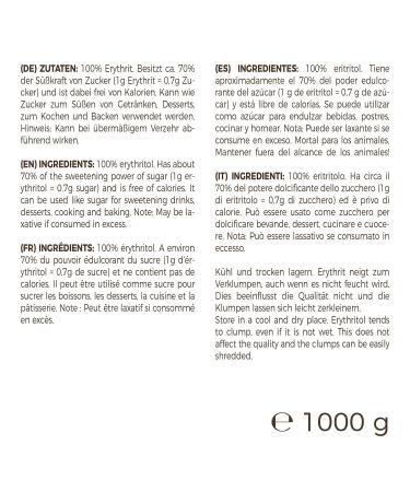 GreatVita Erythritol 1000g - Calorie-Free Sweetener Non-GMO 1 kg Pack for Baking & Cooking - Buy Online on GoSupps.com