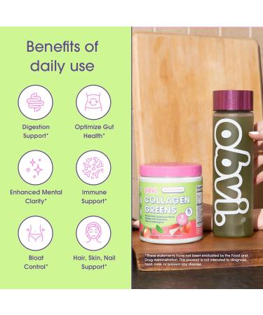 Obvi Collagen Greens | Organic Greens Superfood Powder with Collagen Peptides | Probiotics for Gut Health Skin Hair Nails | Gluten-Free Zero Sugar | Strawberry Lychee Flavor 25 Servings - Buy Online on GoSupps.com