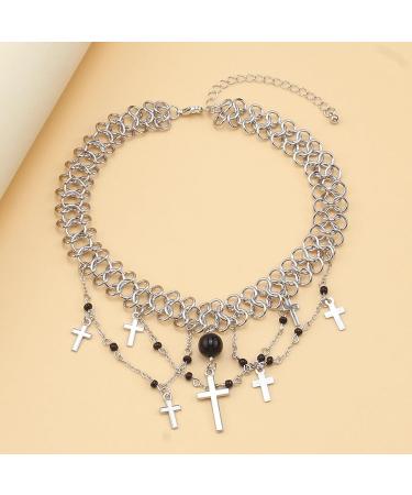 Shop Oralgos Trendy Black Pearl Choker with Crucifix Pendant - Gothic Punk Chain Necklace & Edgy Accessories - Buy Online on GoSupps.com