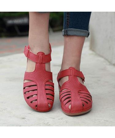 Shop Women's Summer Sandals - Comfortable Wide Fit Vintage Peep Toe Suede Flats - Buy Online on GoSupps.com