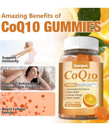 2 Packs CoQ10 500MG Gummies - 3X Better Absorption Coenzyme Q10 Supplements - Plus Omega-3 Magnesium Vitamin B3 & Zinc for Heart Health Cellular Energy & Antioxidant 120 Cts 60 Count (Pack of 2) - Buy Online on GoSupps.com