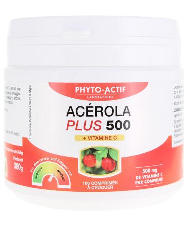 Phyto-Actif | Ac rola Plus 500 - Vitamine C Naturelle | Fatigue Immunit nergie | Go t fruits rouges | Extrait d'ac rola bio | Bio & Vegan | 100 comprim s croquer | Fabriqu en France
