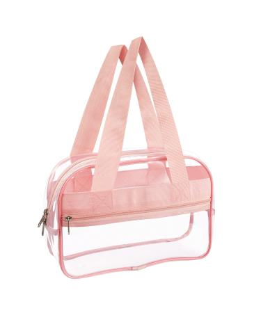 Premium Large Clear Makeup Cosmetic Toiletry Organizer Bag, Clear Tote Bag Stadium Approved, Mini Clear Purse for Gym, Work, Travel or Concert (Pink)
