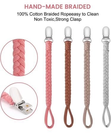 Pacifier Clip for Boys and Girls Binky Holder Pacifier Holder Leash Soother Clip 100% Handmade Braided Fits All Pacifiers -Modern Unisex Baby Birthdays Gift(4 Pack) 4pcs Gray - Buy Online on GoSupps.com