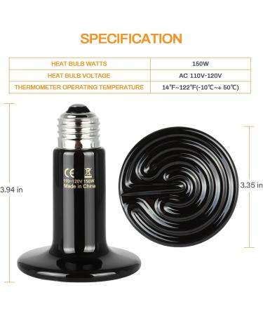 Simple Deluxe 150W Ceramic Heat Emitter for Reptiles - 2 Pack with Thermometer - Buy Online on GoSupps.com