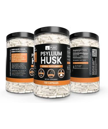 Pure Psyllium Husk Capsules - 730 Count - No Magnesium or Rice Fillers - Lab Verified - Always Pure - Pack of 1 - Buy Online on GoSupps.com