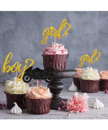 24pcs - Boy Or Girl Cupcake Toppers Red & Black Glitter Baby Shower Cupcake Picks Heels Or Motorcycle/He Or She Cake Decorations for Gender Reveal/First Birthday Party - Buy Online on GoSupps.com
