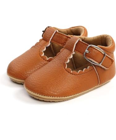 Baby Girls Mary Jane First Walking Shoes | Anti-Slip PU Leather Princess Shoes for Infants 0-6 Months (Dark Brown) - Buy Online on GoSupps.com