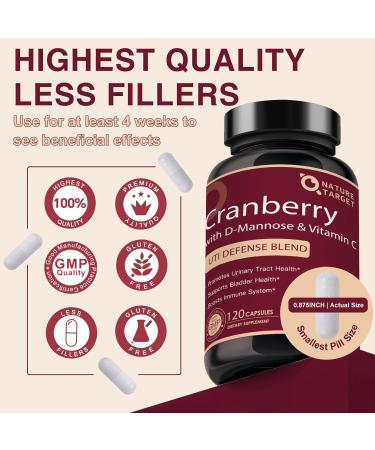 NATURE TARGET Cranberry Pills with D-Mannose for Women - Super Strength 80:1 Extract - Cranberry Supplement 16800 mg with Vitamin C, Supports Urinary Tract Health, Bladder Control, 120 Veggie Capsules 120 Count (Pack of 1) - Buy Online on GoSupps.com